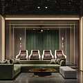 Modern Home Theater Interior Design With Starry Ceiling Green Sofa And Recliner Seats