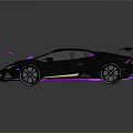 Sleek Black Sports Car With Purple Accent Lines And Rear Spoiler Design