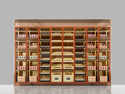 Elegant Wooden Wine Cabinet With Multiple Shelves And Wine Storage Racks 3d model