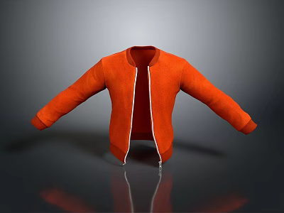 Orange Jacket With Open Zipper Reflective Surface And Gray Gradient Background 3d model