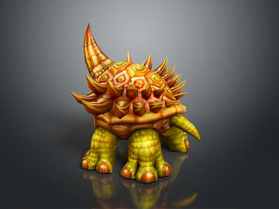 Mythical Spiked Creature Character With Decorative Orange Yellow Shell And Green Legs 3d model