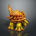 Mythical Spiked Creature Character With Decorative Orange Yellow Shell And Green Legs