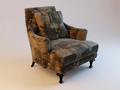 Vintage Single Sofa With Patterned Fabric Armrests And Black Wooden Legs 3d model