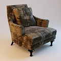Vintage Single Sofa With Patterned Fabric Armrests And Black Wooden Legs