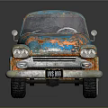 Vintage Blue Rusty Pickup Truck With Classic Exterior And White Wheels