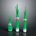 Cartoon Green Vegetable Characters With Expressive Faces And Different Emotions 3d model