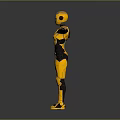 Futuristic Armored Mech Character In Yellow Black Suit With Outstretched Arms