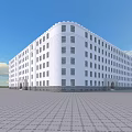 White Office Building Featuring Numerous Windows Stone Base Front Plaza And Blue Sky 3d model