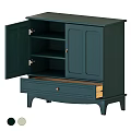 Dark Green Entryway Console Cabinet With Storage Drawers And Open Shelves
