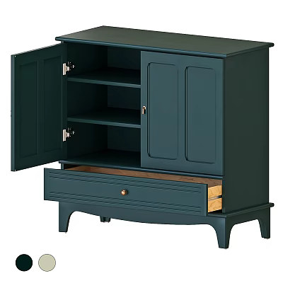 Dark Green Entryway Console Cabinet With Storage Drawers And Open Shelves 3d model