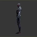 Futuristic Sci Fi Game And Movie Character With Silver Red Mechanical Armor And Detailed Body