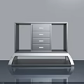 Modern Blue Swing Door Cabinet with Open Frame Drawers and Curved Supporting Legs