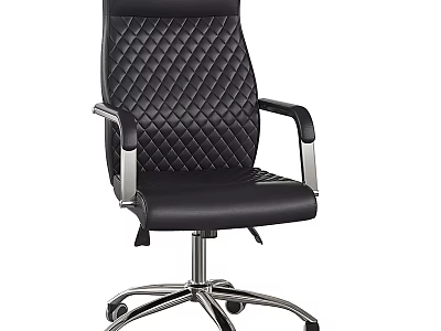 Black Office Chair with Quilted Backrest Chrome Armrests and Chrome Base Wheels 3d model