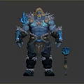 Muscular Blue Skinned Fantasy Man In Ice Themed Armor Holding Hammer