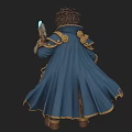 Man Wearing Blue Steampunk Coat With Gold Trim Brown Belt Holding Gun And Leather Boots