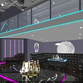 Modern Bar Interior Design With Neon Lights Stage Bar Counter And Comfortable Seats