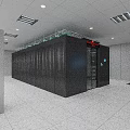 Data Center Room Interior With Rows Of Black Server Racks And Ceiling Lights 3d model