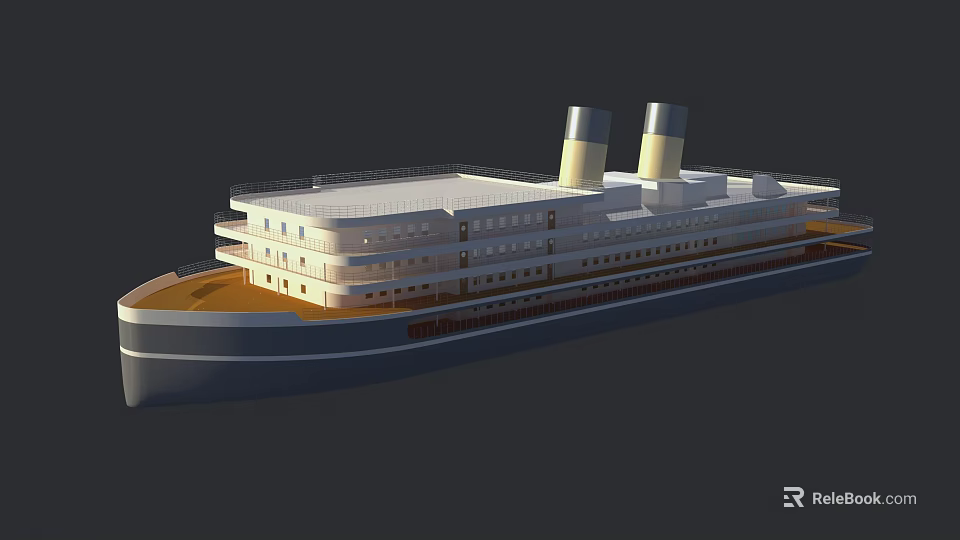 Multi Deck Yacht Model With Two Funnels And Exterior Details 3d model 