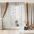 Elegant Beige Sheer Curtains With Brown Tiebacks And Acrylic Chair In Living Room