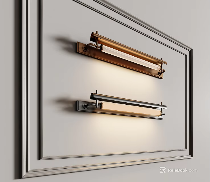Modern Wall Lamps With Metal Frame Illuminating On White Decorative Wall Surface 3d model 