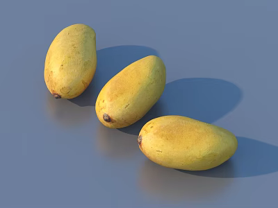 Fresh Ripe Yellow Mangoes Placed On Blue Background With Soft Shadows 3d model
