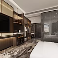 Modern Hotel Guest Room Featuring Wooden Decor Built-in TV Wine Cabinet And White Robes
