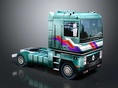 Green Renault Truck Cab Featuring Colorful Stripes Modern Design And Sleek Look 3d model