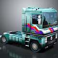 Green Renault Truck Cab Featuring Colorful Stripes Modern Design And Sleek Look