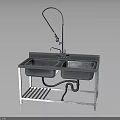 Kitchen Interior Design Featuring Stainless Steel Double Sink With Pull Out Faucet And Metal Stand