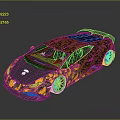 Yellow and Black Camouflage Super Sports Car With Red Roof Lights And Yellow Wheels