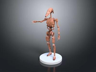 Brown Mechanical Robot Character Standing On White Base With Articulated Joints 3d model
