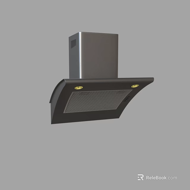 Modern Black Kitchen Range Hood With Metal Body Two Yellow Lights And Ventilation Grille 3d model 