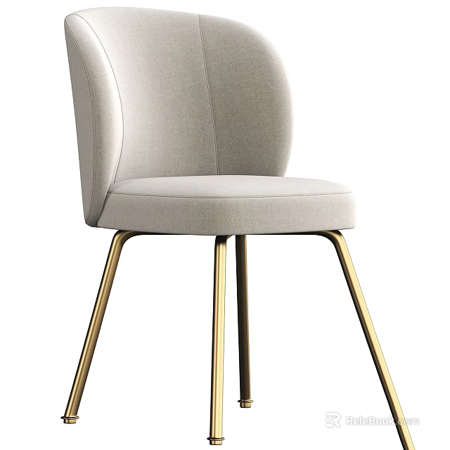 Modern Light Gray Stool With Padded Seat Backrest And Golden Metal Legs 3d model 