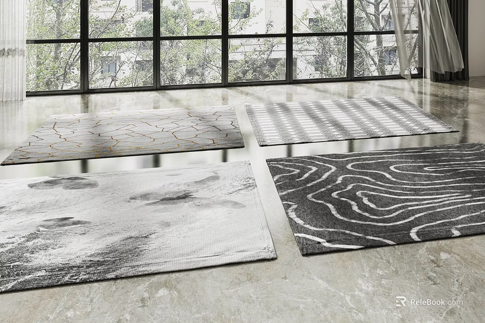 Elegant Square Rugs with Various Abstract Patterns and Soft Textures for Modern Home Decor 3d model