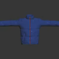 Stylish Blue Puffer Jacket With Red Accent Stitching And Stand Collar Design