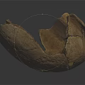 Ancient Cracked Brown Ceramic Bowl Artifact Displayed On Dark Background 3d model