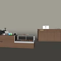 Coffee Shop Reception Desk With Wooden Counter Coffee Machine And Display Case