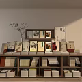 Multi layer Display Shelf With Neatly Arranged Books In Indoor Setting 3d model