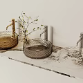 Modern Honeycomb Glass Washbasins In Golden Dark Gray Transparent With Marble Countertop And Flower Branch