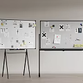 Two Whiteboards With Stands Holding Notes Papers And Various Stickers