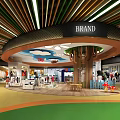 Modern Shopping Mall Hall With Family Sign Yellow Counter And Food Court Elements