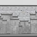 Traditional Background Wall With Brick Texture And Eaves Design Featuring Moon And Flying Birds