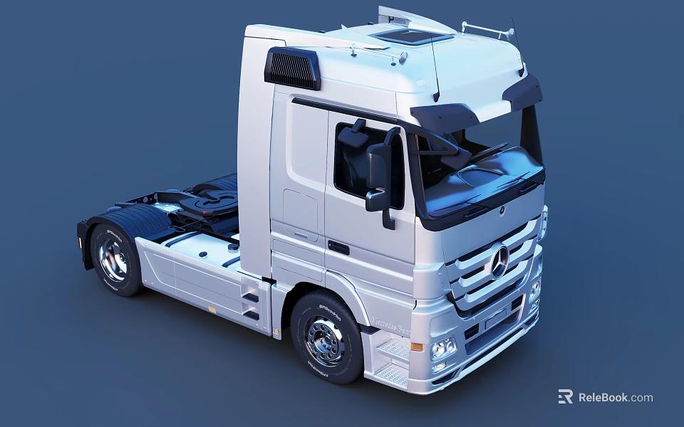 White Mercedes Functional Heavy Duty Truck With Modern Cab And Large Wheels 3d model 