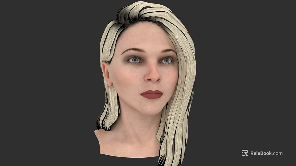 Game Movie Female Character with Blonde Black Gradient Long Hair Blue Eyes and Red Lips 3d model 