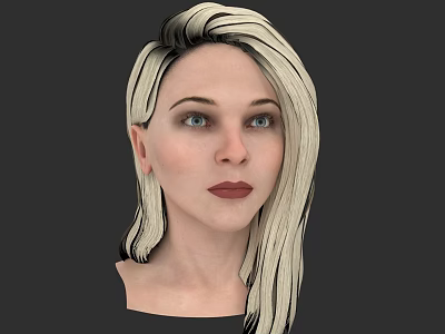 Game Movie Female Character with Blonde Black Gradient Long Hair Blue Eyes and Red Lips 3d model