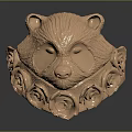 Intricate Raccoon Head Sculpture Carved On Copper Colored Ring Adorned With Roses