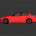 Red Sporty Sedan with Black Roof and Black Wheels on Reflective Surface in Grey Background