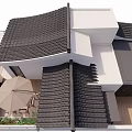 Elegant Villa Balcony Design Featuring Tiled Roof Outdoor Seating And Wooden Deck