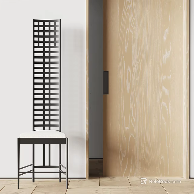 Modern Leisure Chair With Black Metal Frame White Cushion And Wooden Panel 3d model 