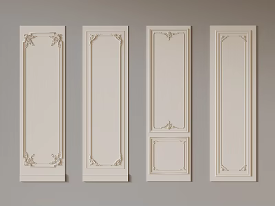 White Decorative Wall Panels In Four Different Ornamental Designs And Patterns 3d model